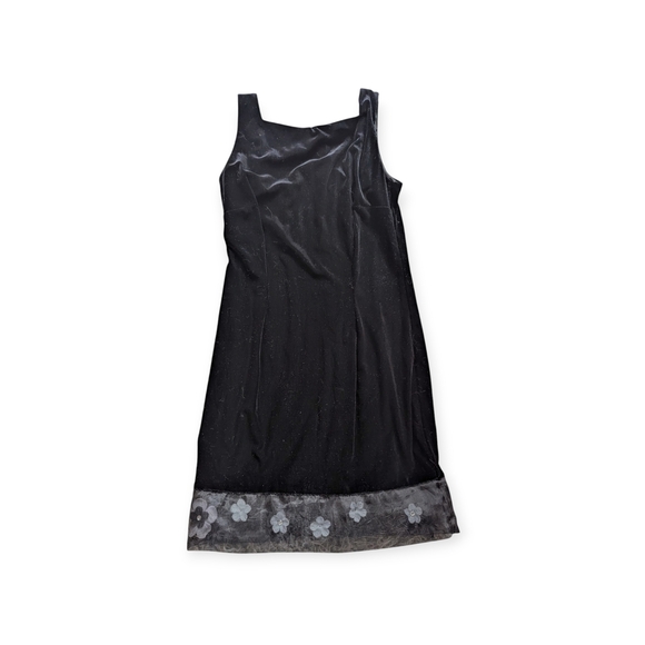 90s Vintage Black Velvet Mini Dress Square Neck Dark Fairy Whimsigoth - Picture 6 of 6